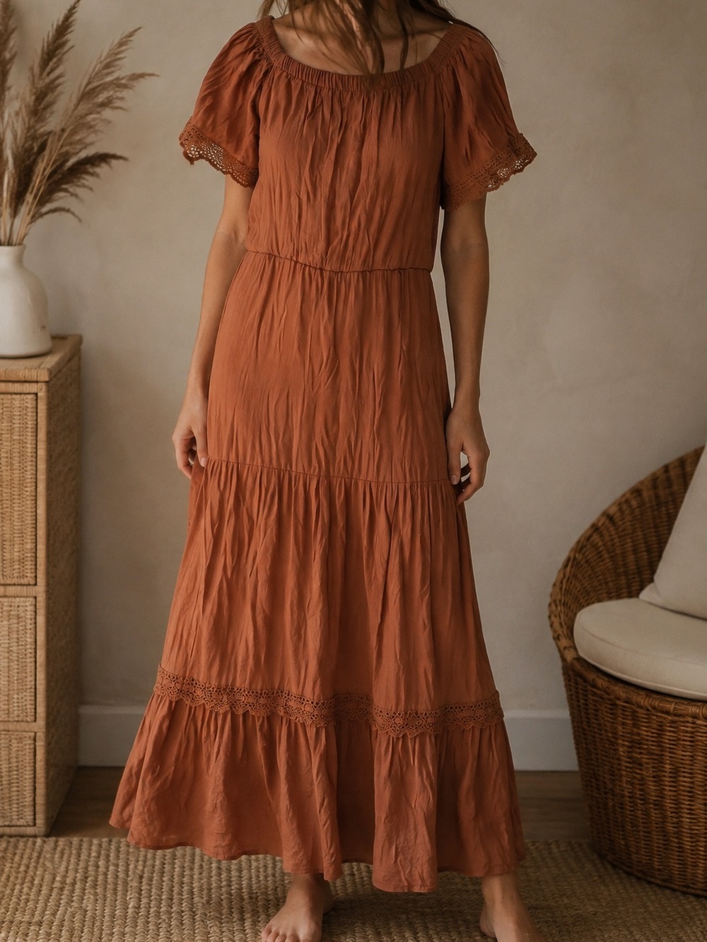 Women's Rust Tiered Maxi Dress